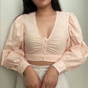 Plunging, puff sleeve crop top